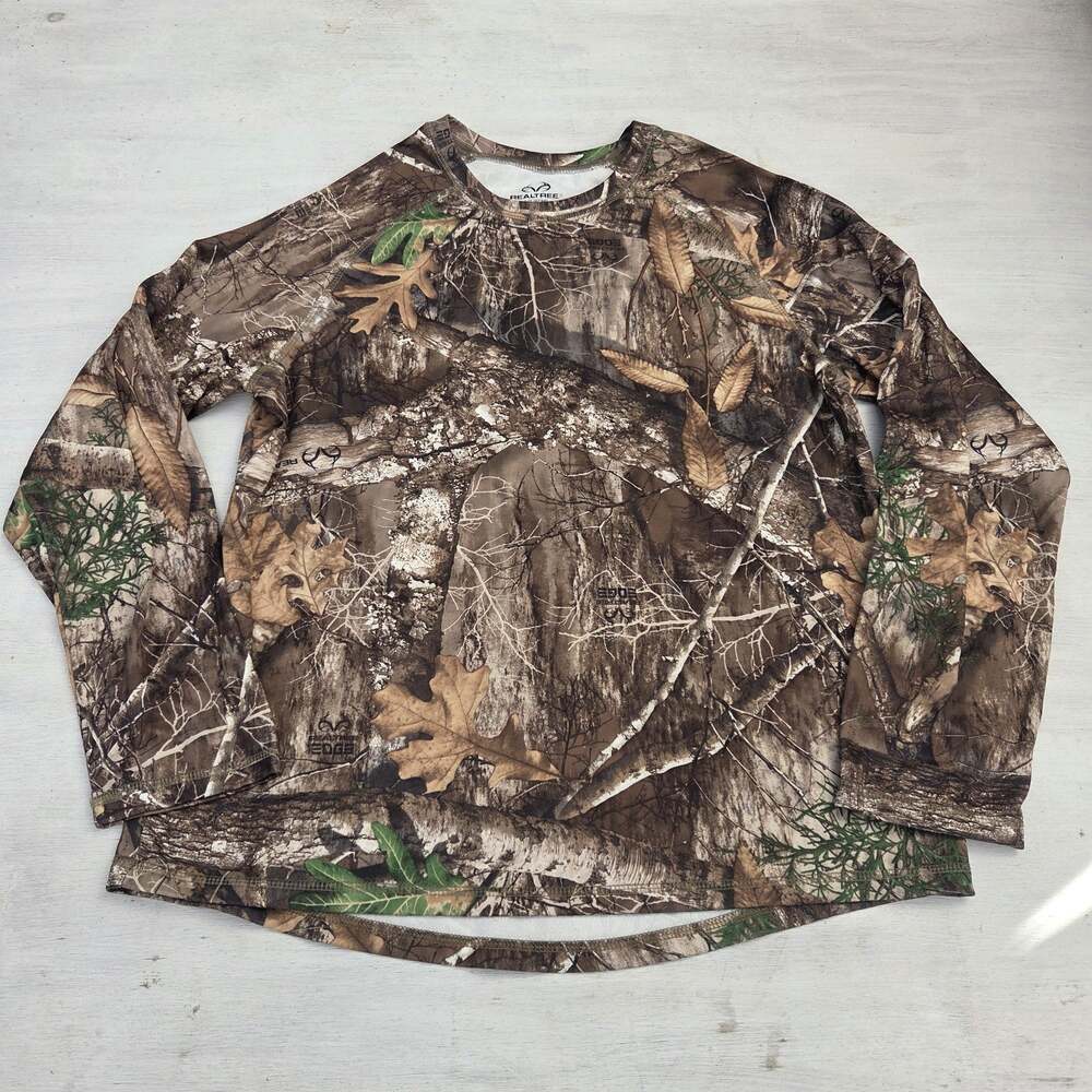 Realtree Edge T-Shirt Mens Size L Brown Camo Long Sleeve Hunting Outdoor Tee